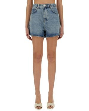 Moschino Korte Broeken ,Blauw ,Denim Logo-Patch Denim Shorts