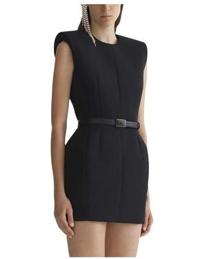 Mugler Kleedjes ,Zwart ,Padded-Shoulder Belted Mini Dress