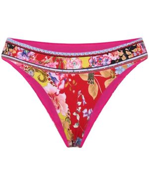 CAMILLA Badmode ,Rood ,Bloemen Bikini Broekje Met Kristallen - Roze