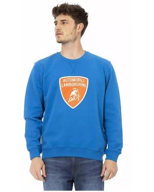 Automobili Lamborghini Blaues baumwoll-crewneck-sweatshirt mit maxi-logo-print
