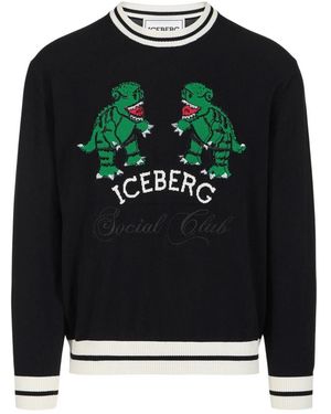 Iceberg Katoenen Trui Met Ronde Hals En Drakeninleg - Zwart