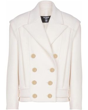 Balmain Cropped Wollen Reefer Jas - Wit