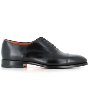 Santoni Schwarze Gebürstete Leder Oxford Schuhe
