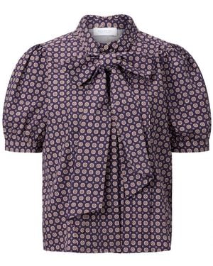Rich & Royal Overhemden ,Paars ,Katoen Gedrukte Katoenen Blouse Met Strik