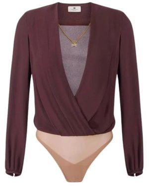 Elisabetta Franchi Tops ,Bruin ,Tule Bodysuit - Paars