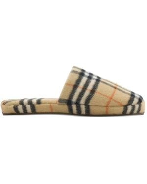 Burberry Check Wool Blend Slippers - Naturel