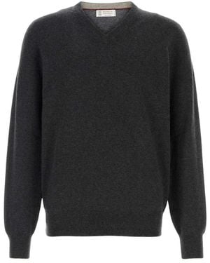 Brunello Cucinelli Truien & Vesten ,Grijs ,V-Neck Truien - Zwart