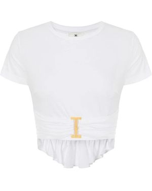 Elisabetta Franchi Tops ,Wit ,Jersey T-Shirt Met Juweeldetail