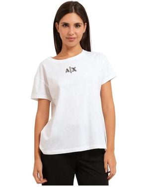 ARMANI EXCHANGE Tops ,Wit ,Katoen Glitter Logo T-Shirt