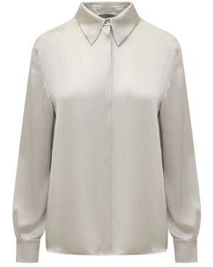 Alberta Ferretti Graue drapierte bluse klassischer kragen