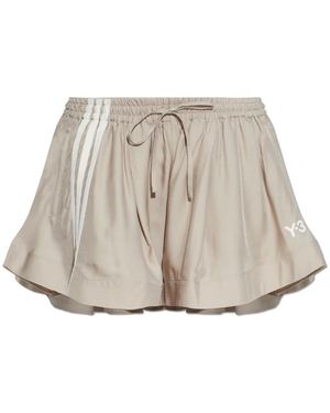 Y-3 Korte Broeken ,Satijn Drawstring Logo Shorts - Naturel