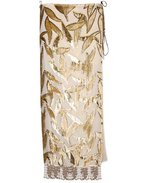 Roberto Cavalli Midi-Rok Met Bladerenmotief - Naturel