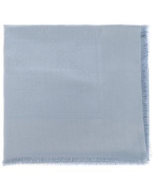 Ferragamo Accessoires ,Blauw ,Wol Zijden Sjaal Met Monogram