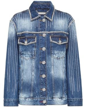 Philipp Plein Crystal Fringe Denim Jacket - Blauw