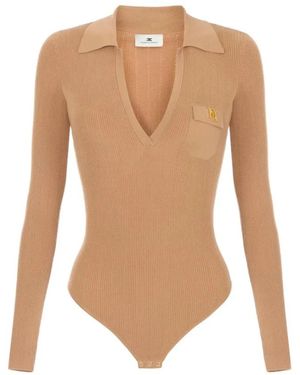 Elisabetta Franchi Tops ,Bruin ,Body Tricot Pelle Fk4 - Wit