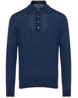 Tom Ford Merino Woll Polo Shirt Mit Knöpfen - Blau