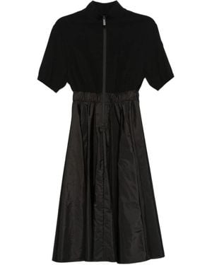 Moncler Schwarzes Satinkleid Mit Nylonrock