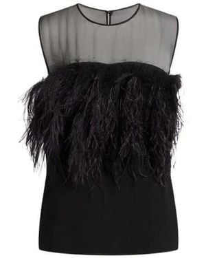 Alberta Ferretti Tops ,Zwart ,Chiffon Enver Satin Top Met Veren