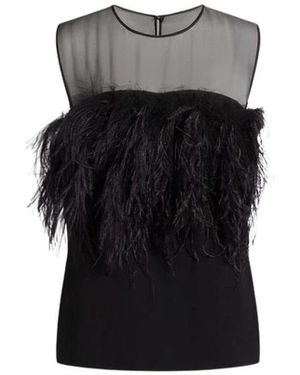 Alberta Ferretti Tops ,Zwart ,Chiffon Enver Satin Top Met Veren