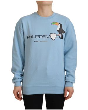 Philippe Model Blauwe Sweater Met Logo Print En Lange Mouwen