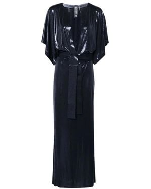 Norma Kamali Slit-Neckline Polyester Gown Dress - Blue