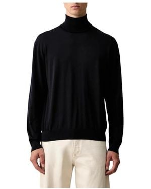 Paul & Shark Truien & Vesten ,Blauw ,Wol Superfine 140 Merinotrui Met Col - Zwart