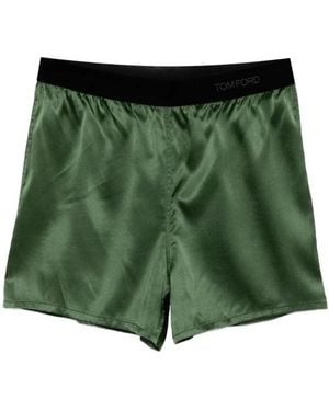 Tom Ford Korte Broeken ,Groen ,Satijn Stretch Silk Satin Pj Shorts