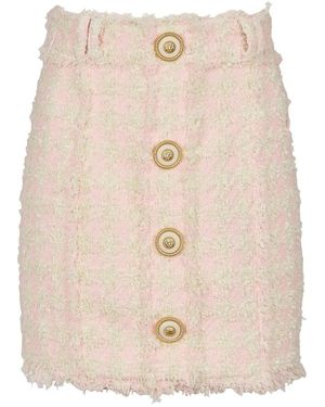 Balmain Rokken ,Roze ,Leer Hooggetailleerde Mini-Rok Van Tweed Met Knopen - Naturel