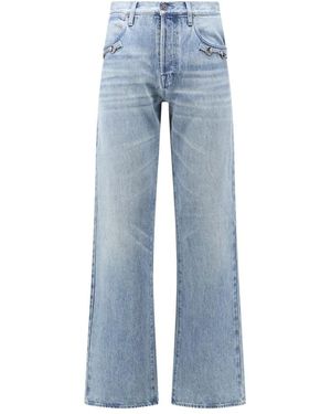 Gucci Jeans ,Blauw ,Denim Flared Cotton Denim Pants With Horsebit