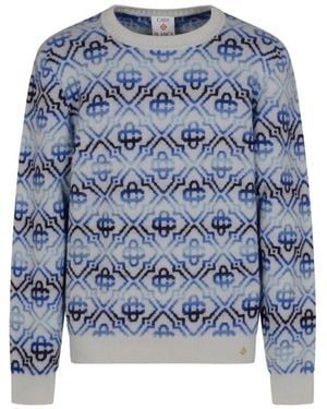 CASABLANCA Truien & Vesten ,Veelkleurig ,Wol Geborduurd Trui Met Ronde Hals - Blauw