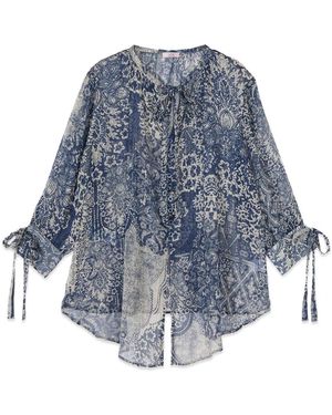Oltre Blouse Met Patroon En Strikken - Blauw