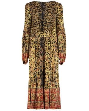 Etro Vestido plisado con motivo de leopardo - Amarillo