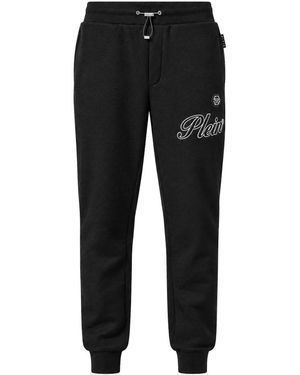 Philipp Plein Broeken ,Zwart ,Katoen Outline Embroidery Jogging Broeken