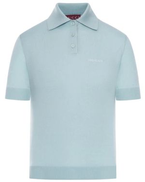Gucci Truien & Vesten ,Blauw ,Polyester Cashmere Silk Polo Shirt