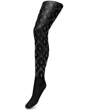 Philipp Plein Tights Monogram - Zwart