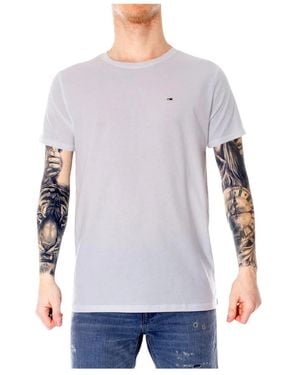 Tommy Hilfiger Tops ,Wit ,Katoen T-Shirt Met Ronde Hals Classic Fit - Paars