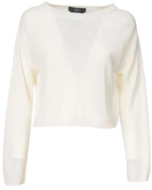 Weekend by Maxmara Oversized Linen Cropped Sweater - Weiß