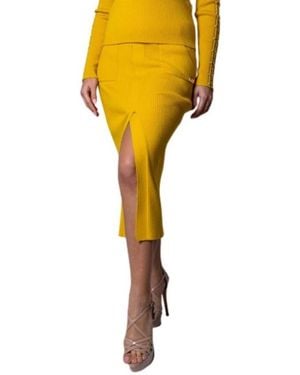 Twinset Geribde Midi Rok Met Split - Geel