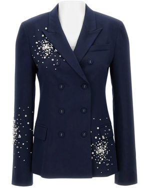 Des Phemmes Jassen ,Blauw ,Wol Double-Breasted Blazer Met Borduursel