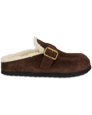 Prada Schoenen ,Bruin ,Leer Gewatteerde Slippers Met Band