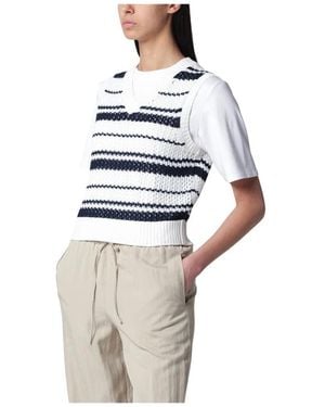 DUNST Grof Gebreide Gestreepte Vest - Blauw