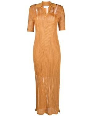 Calvin Klein Robe En Maille Nervurée À Col V - Orange