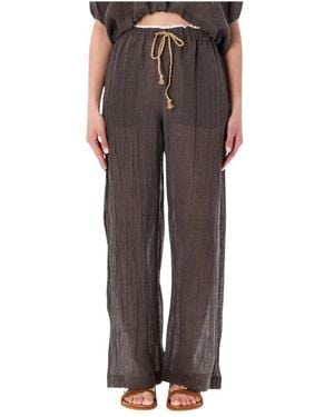 120% Lino Wide Trousers - Grigio