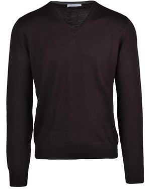 Gran Sasso Truien & Vesten ,Bruin ,Wol Pullover Met V-Hals - Zwart
