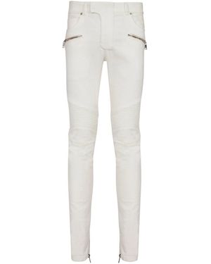 Balmain Biker Mid Waist Skinny Jeans - Wit