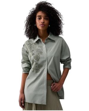 Liu Jo Overhemden ,Groen ,Camicia Oversize Con Ricamo
