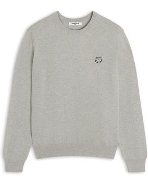 Maison Kitsuné Truien & Vesten ,Grijs ,Wol Blauwe Vossenhoofd Sweater
