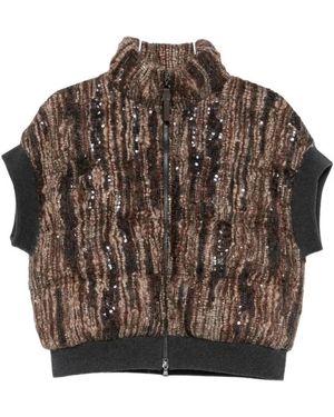 Brunello Cucinelli Pailletten-Bouclé-Weste - Braun