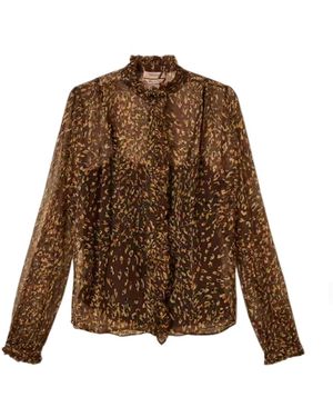 Twinset Gekreponde Blouse Met Rucheskraag - Bruin