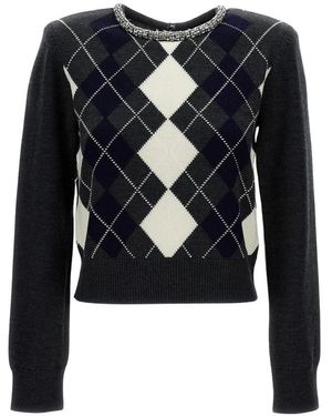 Self-Portrait Argyle Crystal Sweater - Blau